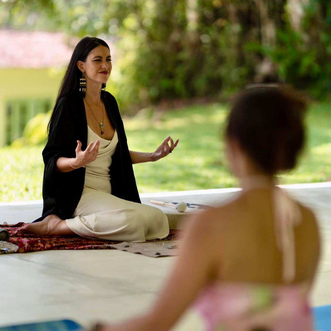 Lucía Hassanien leading a breathwork or movement session, Egypt – Stamps Tours